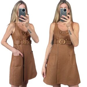 Vintage 60’s 70’s Genuine 100% Leather Sleeveless Belted Mini Dress
